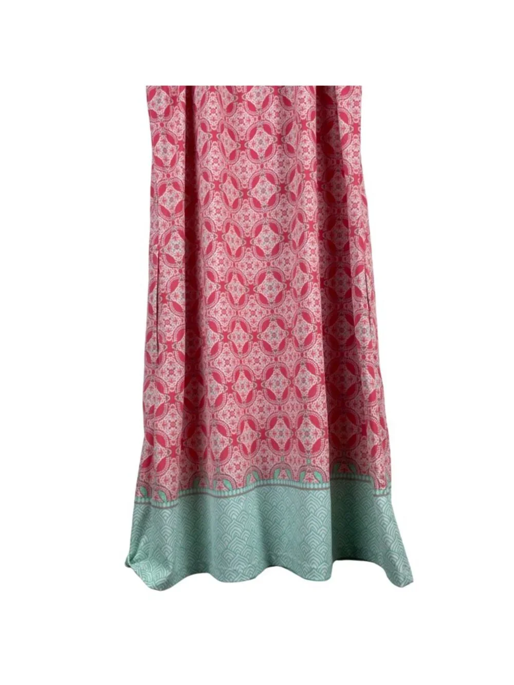 Cabana Life Sleeveless Pink & Teal Patterned Dress With Keyhole Detail small - Picture 8 of 9